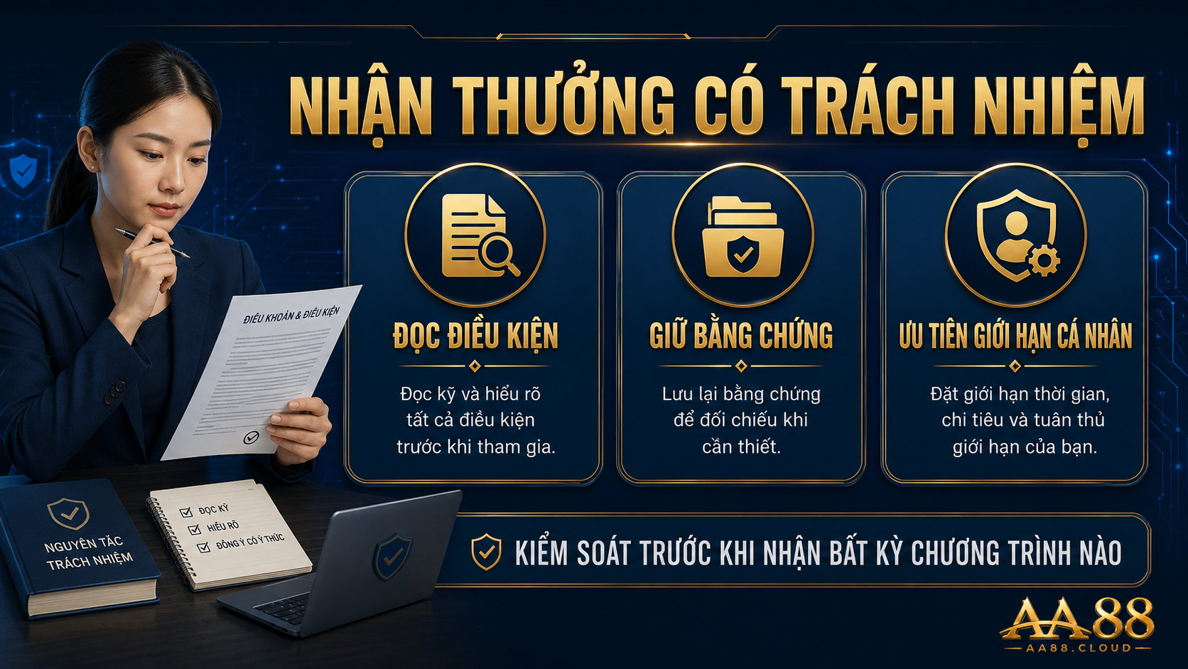 Đọc điều kiện, giữ bằng chứng và ưu tiên giới hạn cá nhân trước khi nhận bất kỳ chương trình thưởng nào.