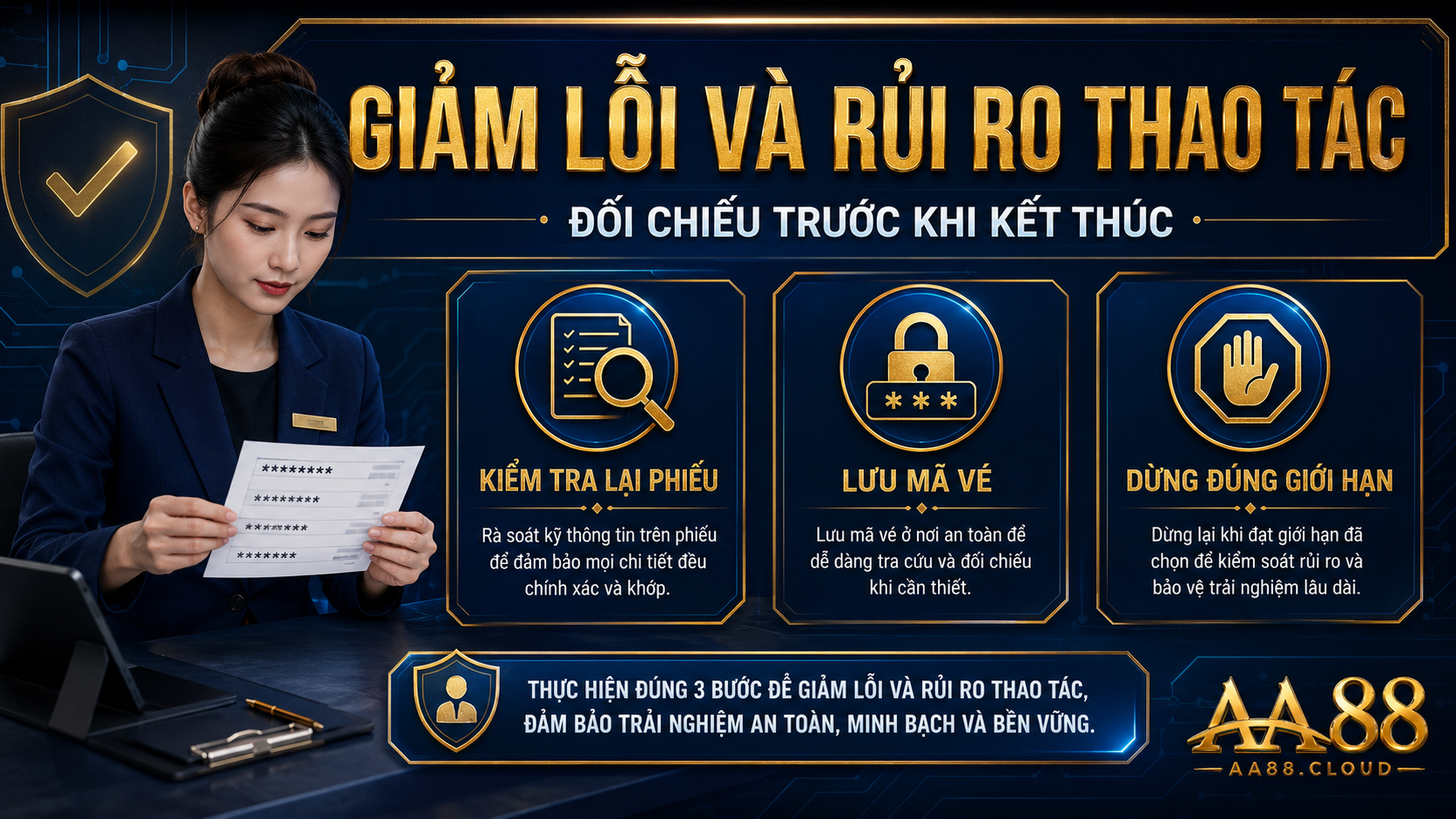 Kiểm tra lại phiếu, lưu mã vé và dừng đúng giới hạn giúp giảm các lỗi thao tác và rủi ro ngoài dự kiến.